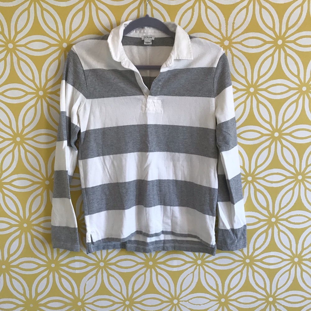 J. Crew Gray and White Stripped Rugby Shirt